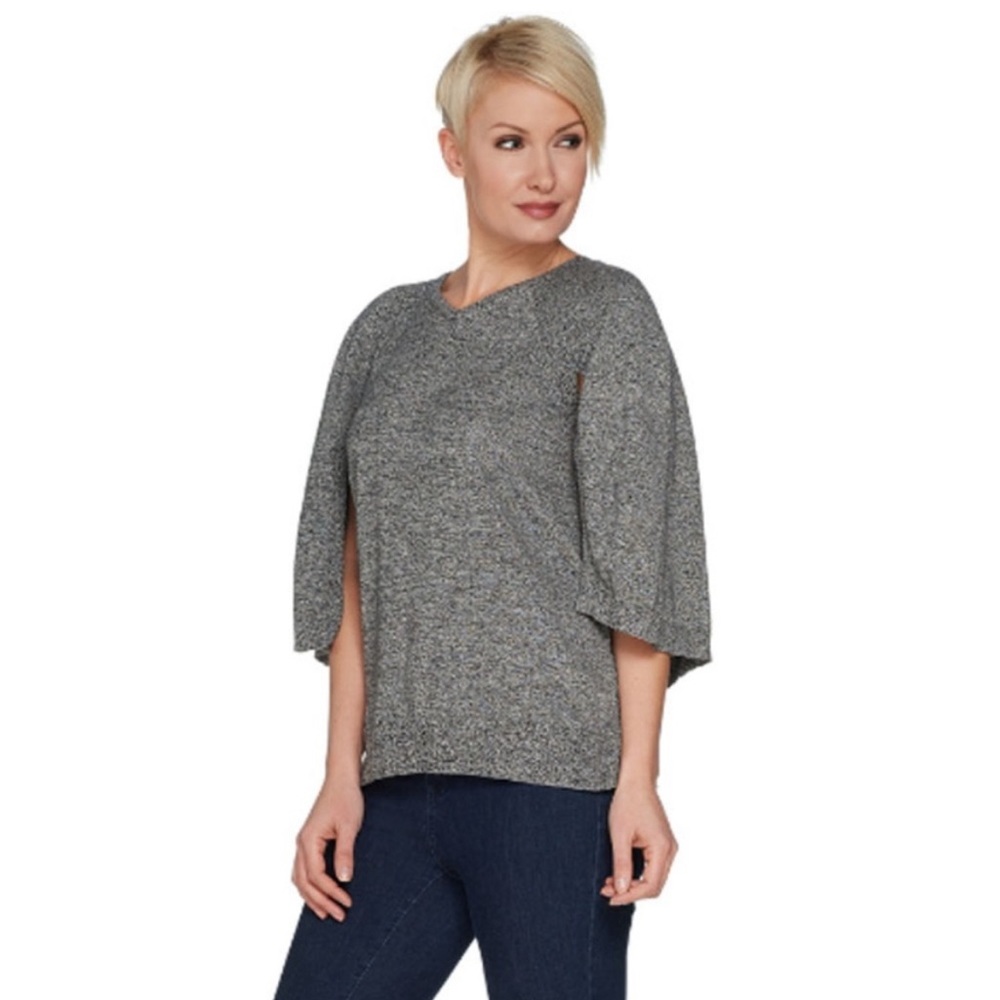 HALSTON : Gray Marled V-Neck Cape Sweater NWOT